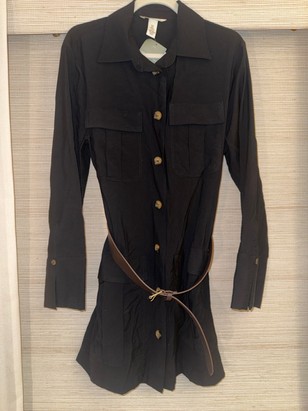 H&M | Black Long-Sleeve Shirt Dress with Belt | NWT | Size M